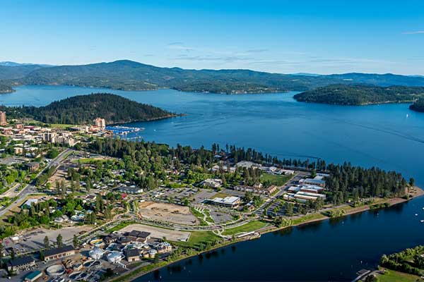 Ariel shot of CDA and lake