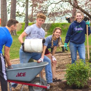 Students working in a garden