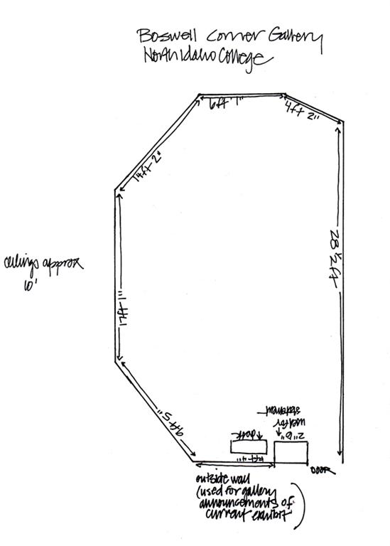Gallery drawn outline with wall measurements