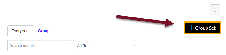 Image of the people page in canvas with an arrow pointing to the +Group Set button