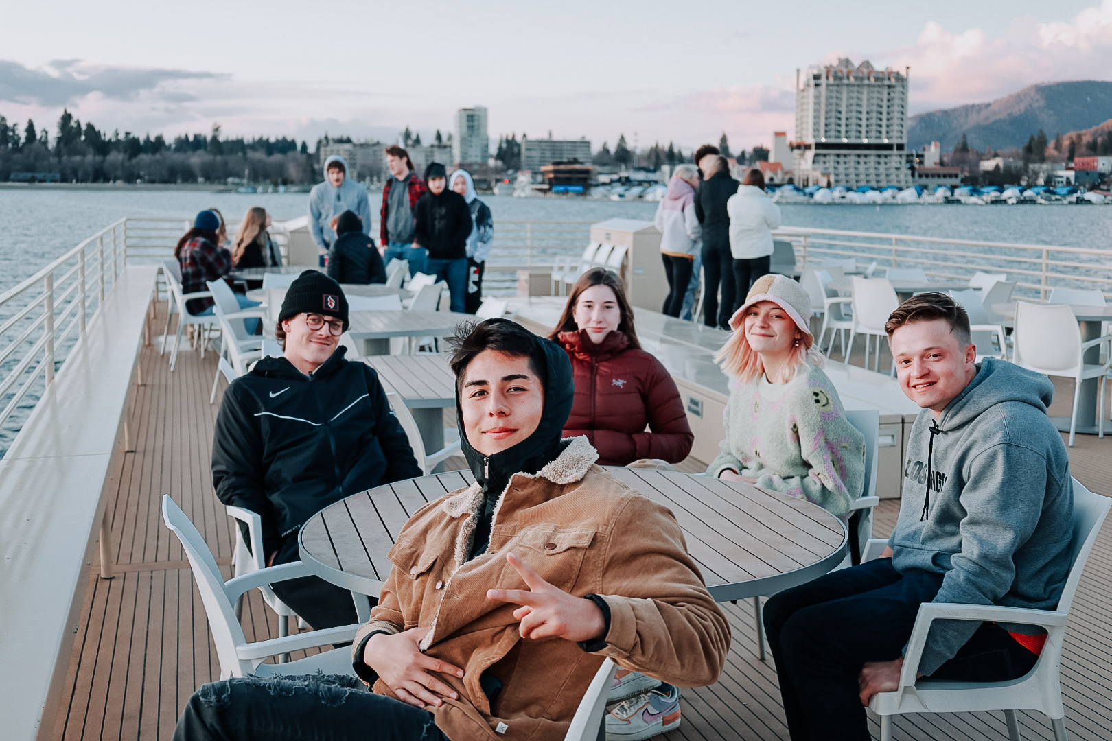 Student on a ferry boat cruise on the lake