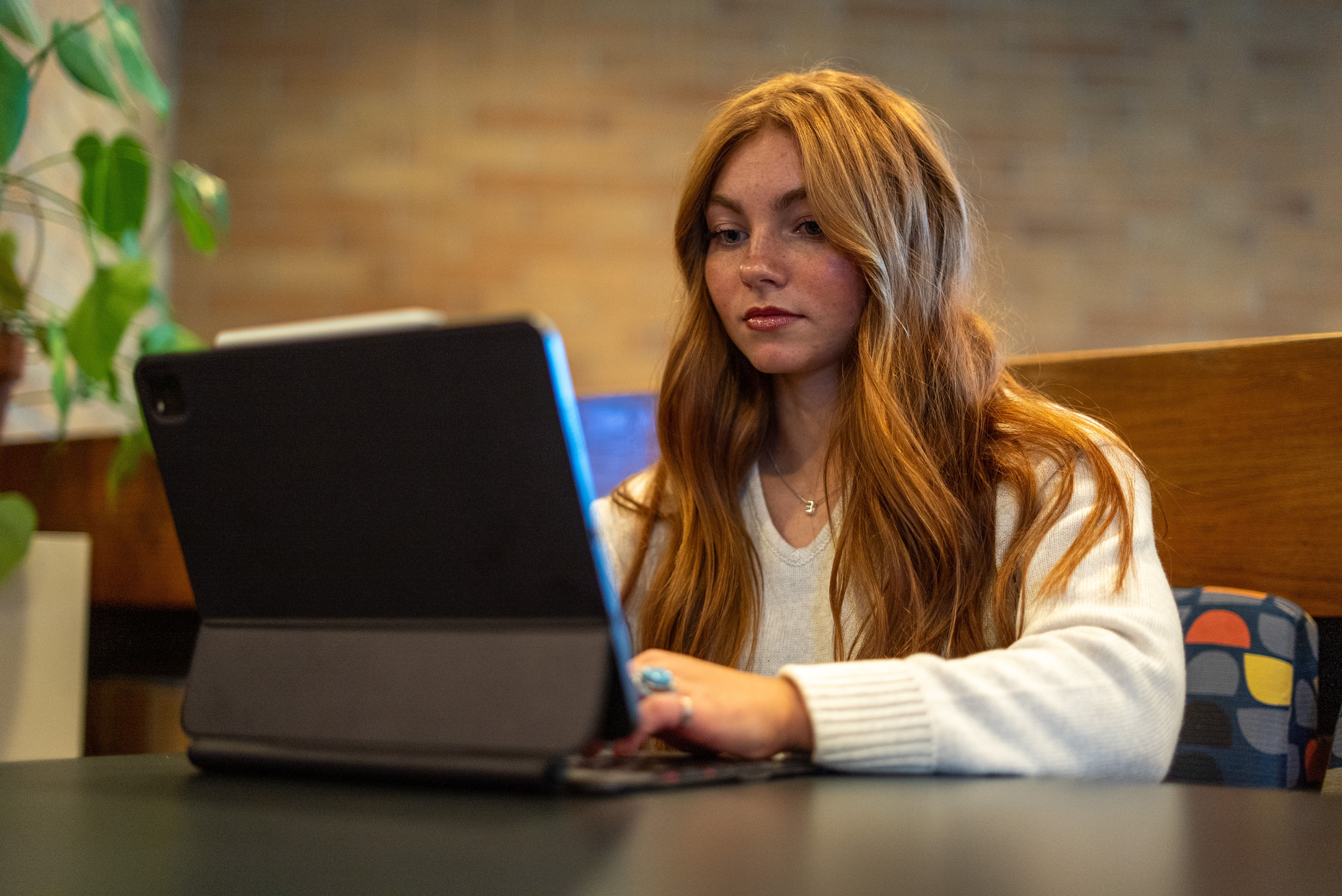 student working on computer