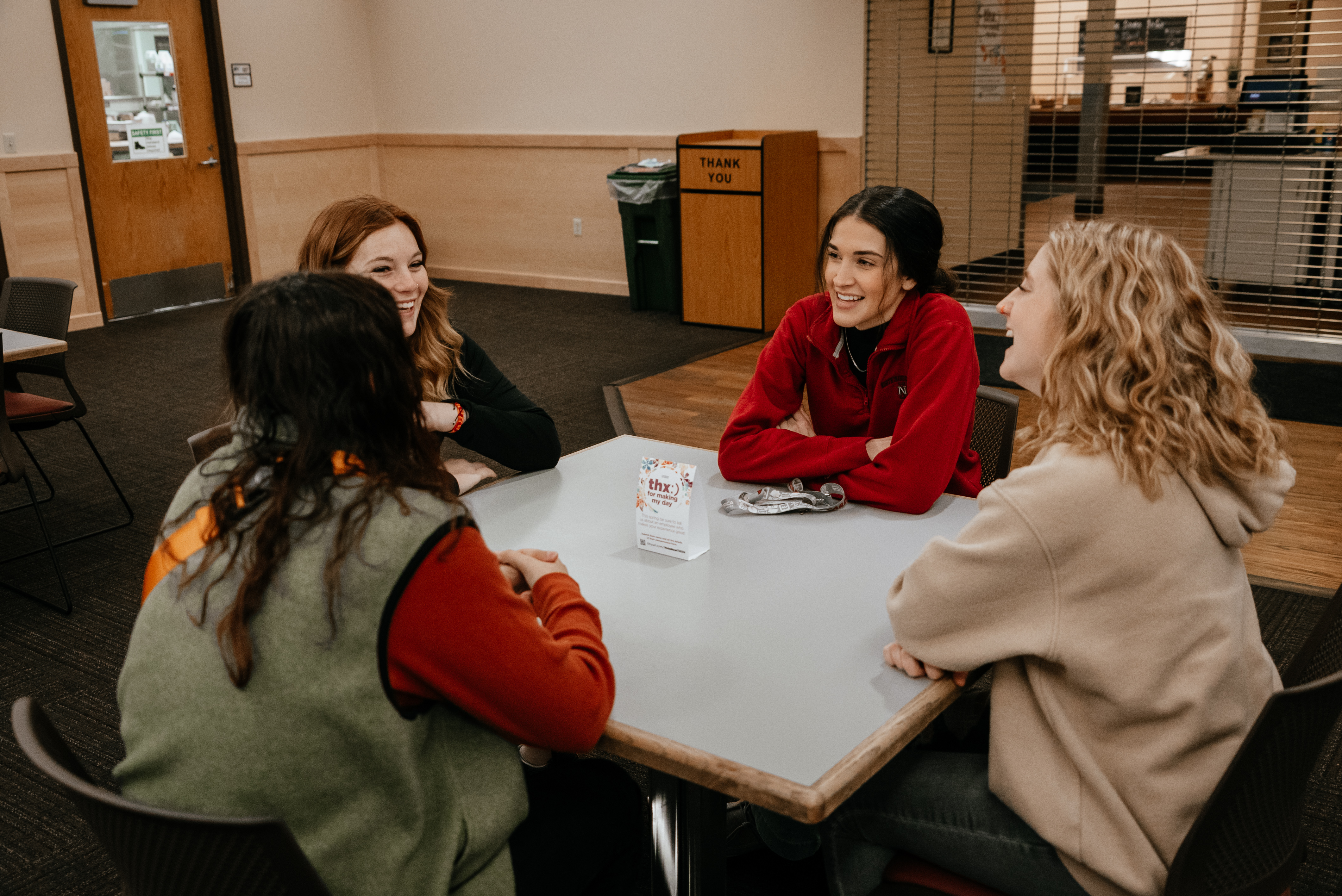 students sitting at table talking