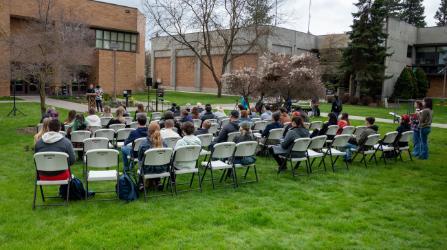 NIC students, employees and the public gather for the 2022 launch of NIC’s literary magazine the Trestle Creek Review on May 3, 2022, at NIC’s campus in Coeur d’Alene.