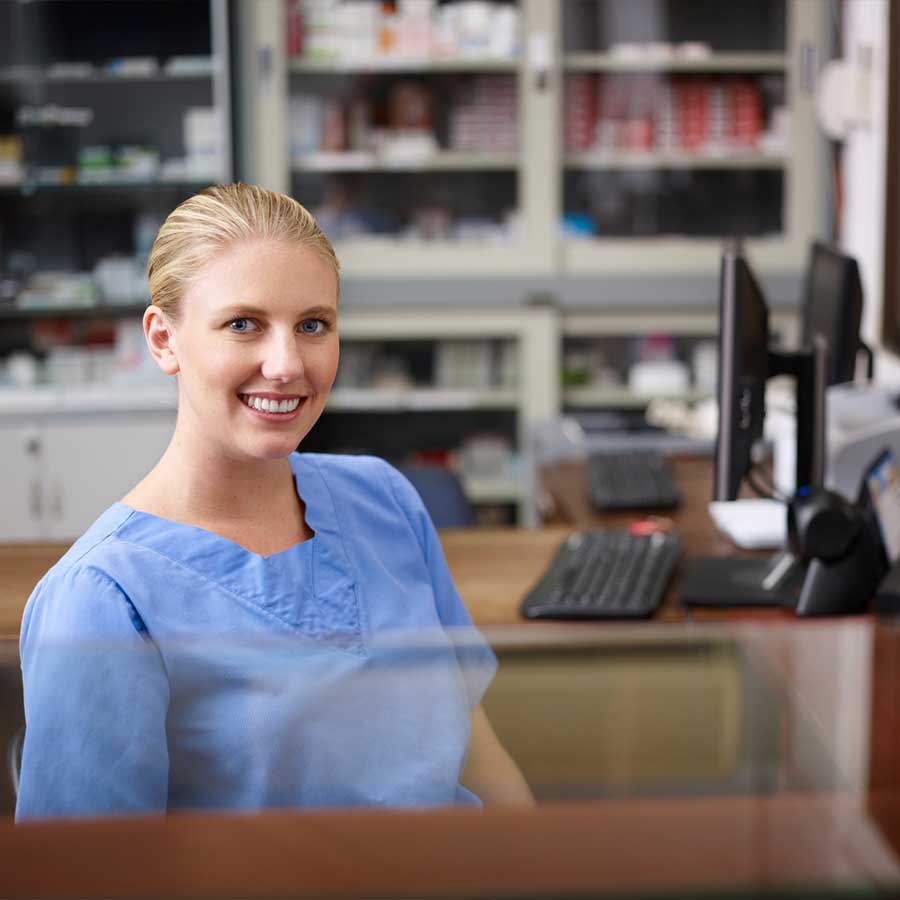 Front desk healthcare worker in the office