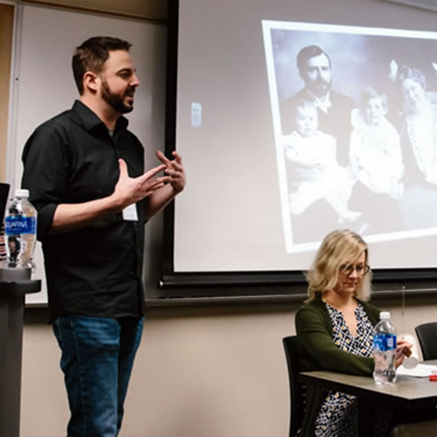 Student giving a presentation at a lecture